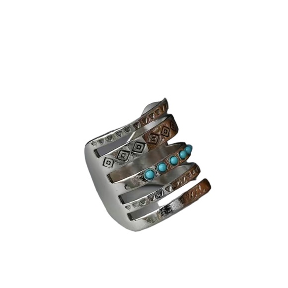 Boho Silver Plated with Turquoise Designed Ring - Picture 7 of 8